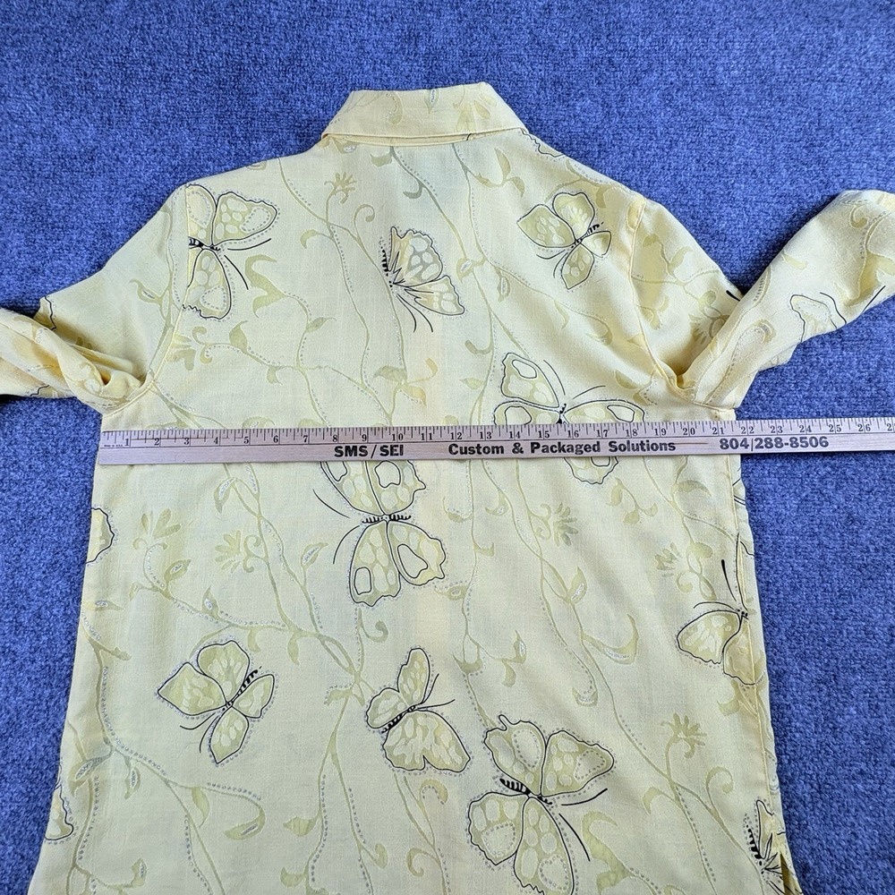 Alfred Dunner Blouse Women 14 Yellow Butterfly Button Up Silver Sparkle Coastal - Picture 10 of 12